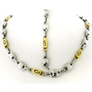 Men's Stainless Steel Two Tone Link Bracelet 8.5" & Chain 26" Set 9.8mm 100.3Gr: Jewelry Sets: Jewelry
