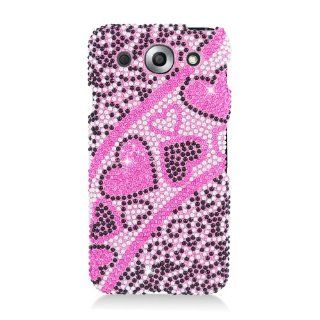 LG Optimus G Pro E980FULL DIAMOND BLING PINK AND BLACK HEART SNAP ON HARD 2 PIECE PLASTIC CELL PHONE CASE Cell Phones & Accessories