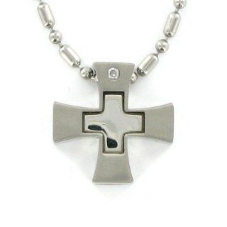 Stainless Steel Polished Cross Pendant Necklace with Inner Cross Pendant Men's Religious Jewelry Stainless Steel Jewelry Gift Boxed.Chain Necklace Type: Stainless Steel Beaded Chain Necklace w/Chain Necklace 22" Length Gift Boxed.: Jewelry