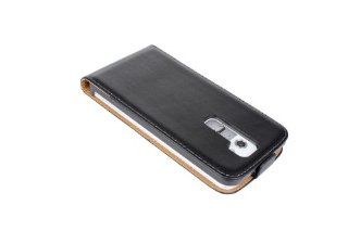 W RainBow Black Classic Up Down Open Folio Design Genuine Leather Case Cover for LG G2: Cell Phones & Accessories