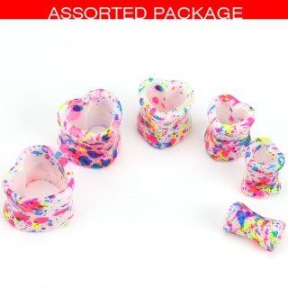 Earrings Solid Acrylic Paint Splatter Printed Heart Tunnel Plugs  Sold as pair: Jewelry