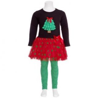 Girls Christmas Outfit   Holiday Dots Tree Tunic and Dot Legging Set SIZE 4: Pants Clothing Sets: Clothing