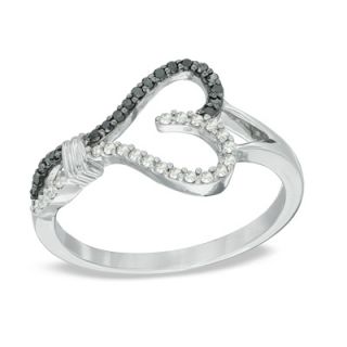 CT. T.W. Enhanced Black and White Diamond Heart Ring in Sterling