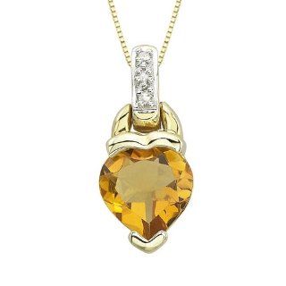 14K Yellow Gold 0.01 ct. Diamond and 1 1/3 ct. Citrine Heart Pendant with Chain Jewelry