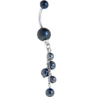 Black Classic Fresh Water Pearl Dangle Belly Ring: Body Piercing Barbells: Jewelry
