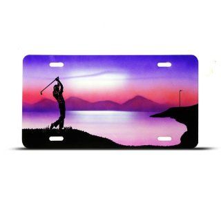 Red Blue Golf Golfing Novelty Airbrushed Metal License Plate Sign Tag: Automotive