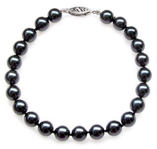 PremiumPearl 7 7.5mm Black Akoya Cultured Pearl Bracelet AAA Quality with White Gold Standard Clasp, 7" Length: Jewelry