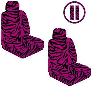 Dark Hot Pink Zebra Tiger Animal Print Front Car Truck SUV Low Back Bucket Seat Covers, Steering Wheel Cover and Seat Belt Pads   7PC: Automotive