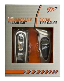 AAA Digital Tire Gauge and Rechargeable LED Flashlight Set: Automotive
