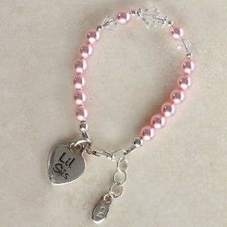 Lil Sis   Little Sister   Baby Sister   Adorable Sterling Silver Bracelet with Light Pink Czech Pearls and Pink Lead free Crystals Adorned with a Silver "Lil Sis" Heart Charm   Great for Sisters! Size Small Infant Baby 0 12 Months: Jewelry