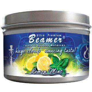 Lemon Mint Beamer Ultra Premium Hookah Molasses 250 gram tin. Huge Clouds, Amazing Taste 100 % Tobacco, Nicotine & Tar Free but more taste than tobacco Compares to Hookah Tobacco at a fraction of the price GREAT TASTE, LOTS OF SMOKE & SMELLS G