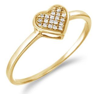 .925 Sterling Silver Yellow Gold Plated Diamond Ladies Womens Micro Pave Set Love Heart Shape Diamond Ring (.05 cttw): Jewelry