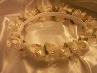 Ivory Silk and Satin Flower Girl Head Piece Halo Wedding Mis Quince Pageant 6" Inside Diameter 8" Outside Diameter 1 1/4" Height : Other Products : Everything Else