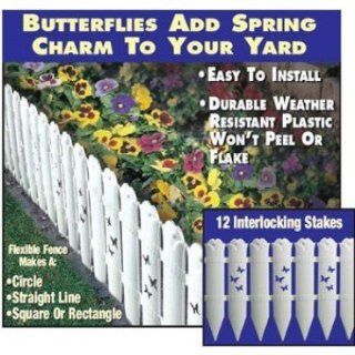 Decorative White Picket Garden Fence with Butterfly Design : Garden Border Edging : Patio, Lawn & Garden