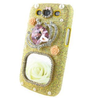 Luxury 3d Crystal Square Mirror Pink Diamond Imperial Crown Pearl Gold Shining Hard Back Case Cover for Samsung Galaxy S3 I9300+ Cleaning Cloth + 2013 Calendar Card + Pink Stylus Pen + Butterfly And Flower Dust Plug: Cell Phones & Accessories