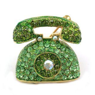 Telephone Pin Brooch Charm Yellow Green Rhinestones Women Fashion Jewelry: Brooches And Pins: Jewelry