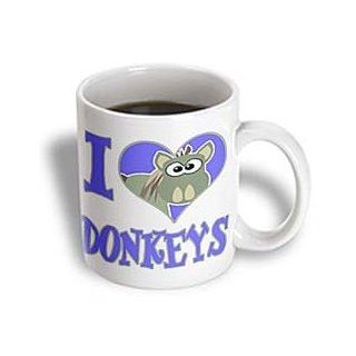 3dRose I Heart Love Donkeys Cartoon Ceramic Mug, 15 Ounce: Kitchen & Dining
