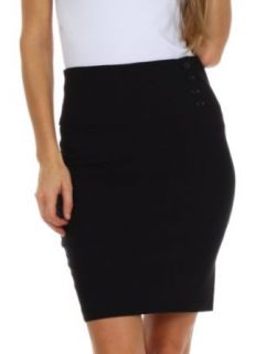 Above the Knee Stretch Pencil Skirt with Four Button Detail at  Womens Clothing store: Brown Skirt