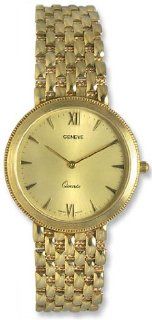 Geneve 14kt Solid Gold Mens Luxury Swiss Watch Gold Tone Dial Quartz 14k GW1200A Watches
