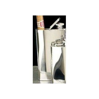 Stainless Steel Chrome Plated Flask 4oz with Cigar Holder: Kitchen & Dining