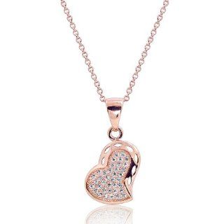 PRJewelry 18k Rose Gold Plated Cubic Zirconia Heart Pendant Necklace 16" + 2" Extender: Jewelry