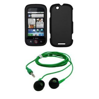  Motorola CLIQ MB200 Premium Rubberized Black Snap on Case Cover Cell Phone Protector + Neon Green 3.5mm Stereo Hands free Headphones for Motorola CLIQ MB200: Cell Phones & Accessories