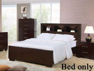 King Size Bed with Shelf Headboard in Cappuccino Finish: Home & Kitchen
