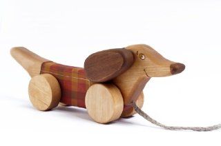Kids True Handmade Wooden Toy Art Craft Red Checker Pull Along Dog: Toys & Games
