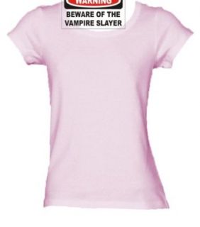 WARNING BEWARE OF THE VAMPIRE SLAYER Ladies/Juniors FITTED Scoop neck T Shirt In Various Colors & Sizes Clothing