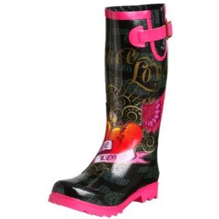 Chooka Women's Peace Love Rain Boot,Black/Pink,5 M US: Shoes