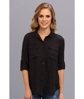 Calvin Klein Jeans Solid Casual Button Front Shirt Womens Long Sleeve Button Up (Black)