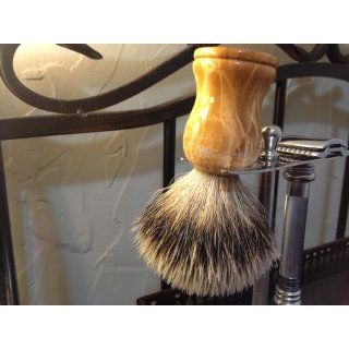 Parker Safety Razor 100% Silvertip Badger Bristle Shaving Brush with Faux Petrified Wood Handle & Free Brush Stand: Health & Personal Care