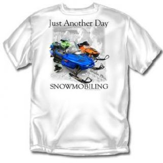 Just Another Day Snowmobiling White Adult T Shirt   S: Clothing