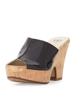 Amanda Patent Cork Slide On Sandals, Black   Dee Keller