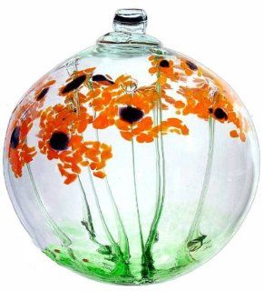 Kitras Art Glass 2" Blossom Ball ~ Orange Daisy Blossoms ~ Just Because   Christmas Ball Ornaments