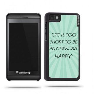 Hipster Quote   Life Is Too Short To Be Anything But Happy Teal Rays Blackberry Z10 Case   For Blackberry Z10: Cell Phones & Accessories