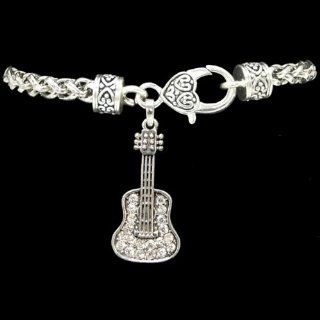 From the Heart Clear Crystal Rhinestone Embellished Guitar Bracelet fits 7 1/2 inch Wrist  Crystal Rhinestone Sparkling Guitar is approximately 1 1/2 inch long   Fantastic Valentines or Any Day Gift for any Woman who plays the Guitar or Loves Music!: Jewel