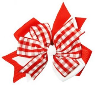 4" Red Gingham and Grosgrain Hair Bow: Clothing