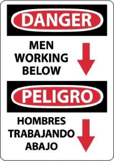 NMC ESD675PB Bilingual OSHA Sign, Legend "DANGER   MEN WORKING BELOW" with Graphic, 10" Length x 14" Height, Pressure Sensitive Adhesive Vinyl, Black/Red on White: Industrial Warning Signs: Industrial & Scientific