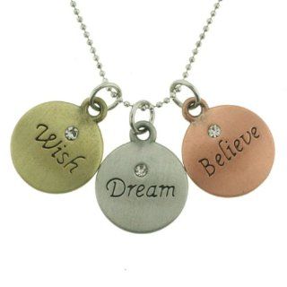 Silver tone "Believe", "Wish", "Dream" Chain Pendant Necklace.: Jewelry