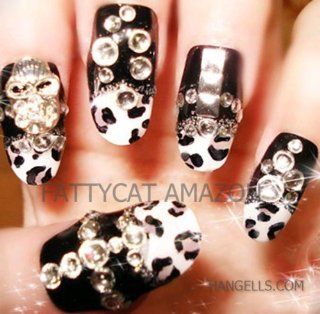Fashion Japanese 3D Nail Art "BLACK LEOPARD SKULL" 10 full handmade jewelry nails Sold By FATTYCAT (Please check the size and information below) : Beauty Products : Beauty