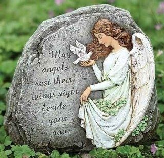 Joseph Studio 62407 Tall Celtic Angel Garden Stone with Inscribed Verse May Angels Rest Their Wings Right Beside Your Door, 8.25 Inch : Outdoor Decorative Stones : Patio, Lawn & Garden