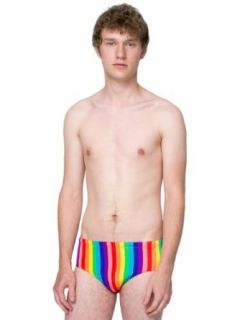 American Apparel Rainbow Nylon Tricot Men's Swim Brief   Vertical Rainbow Stripes / S: Clothing