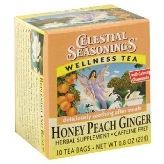 Celestial Seasonings Wellness Tea Honey Peach Ginger, Tea Bags, 0.8 Ounce 10 Count Box(Pack of 10) : Herbal Remedy Teas : Grocery & Gourmet Food