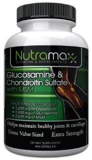 Glucosamine Sulfate and Chondroitin Sulfate with MSM   450 Capsules   Extra Strength Contains Glucosamine Sulfate 1,500mg Chondroitin Sulfate 1,200mg and MSM 2,000mg Per Serving: Health & Personal Care
