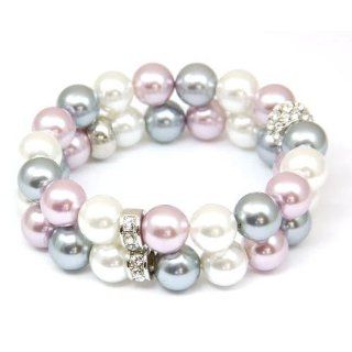 Park Lane Ladies Cream Pink Blue Pearl and Crystal Double Row Bracelet: Jewelry