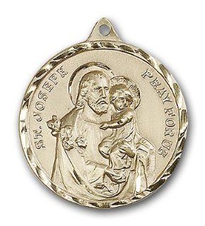 Large Detailed Men's 14kt Solid Gold Pendant Saint St. Joseph Medal 1 3/8 x 1 1/8 Inches Carpenters/Dying/Fathers 0203K  Comes with a Black velvet Box: Jewelry