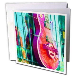gc_59634_2 Jos Fauxtographee Realistic   The Hard Rock Sign in Las Vegas done in pinks, green and purple with guitar   Greeting Cards 12 Greeting Cards with envelopes : Office Products