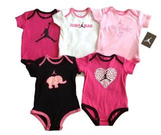 Nike Jordan Infant New Born Baby Girl Lap Shoulder Bodysuit 5 PCS with Different Color and "Jordan" Sign Pattern (0 3, 3 6, 6 9, 9 12 Months) NEW (3 6 MONTHS)  Infant And Toddler Apparel  Baby