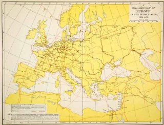 1931 Print Map Economic Europe Middle Ages Hanseatic League Trade Routes Towns   Relief Line block Map  